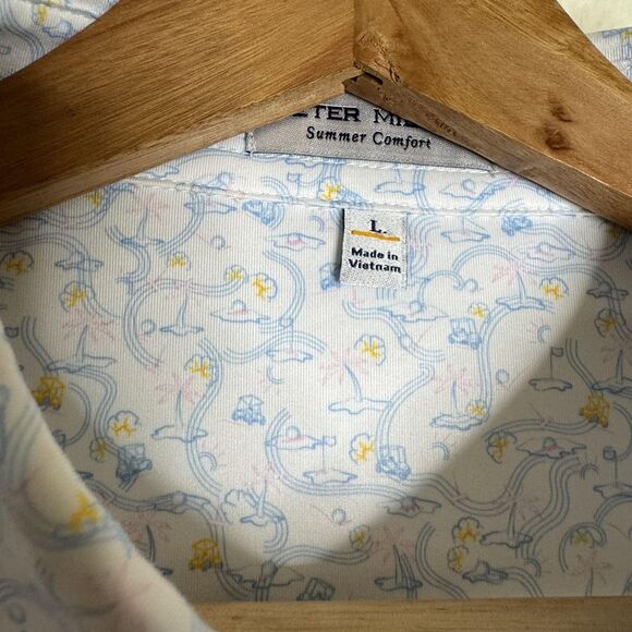 Peter Millar Polo Shirt Mens Large Blue Floral Print Summer Comfort Golf Stretch - Picture 6 of 10